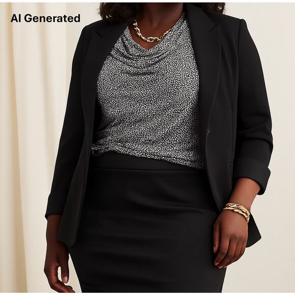 Coldwater Creek Women's sz L/14 Sleeveless Drape Neck Black & White Rushed Top - Picture 6 of 16